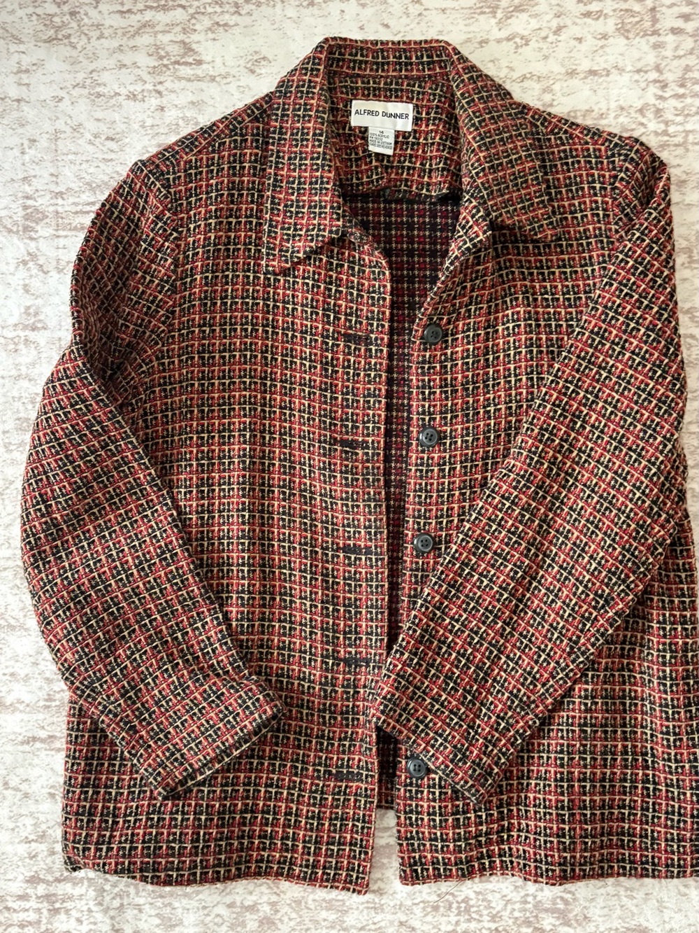 Alfred Dunner Red, Black & Cream Tweed Button-Front Jacket